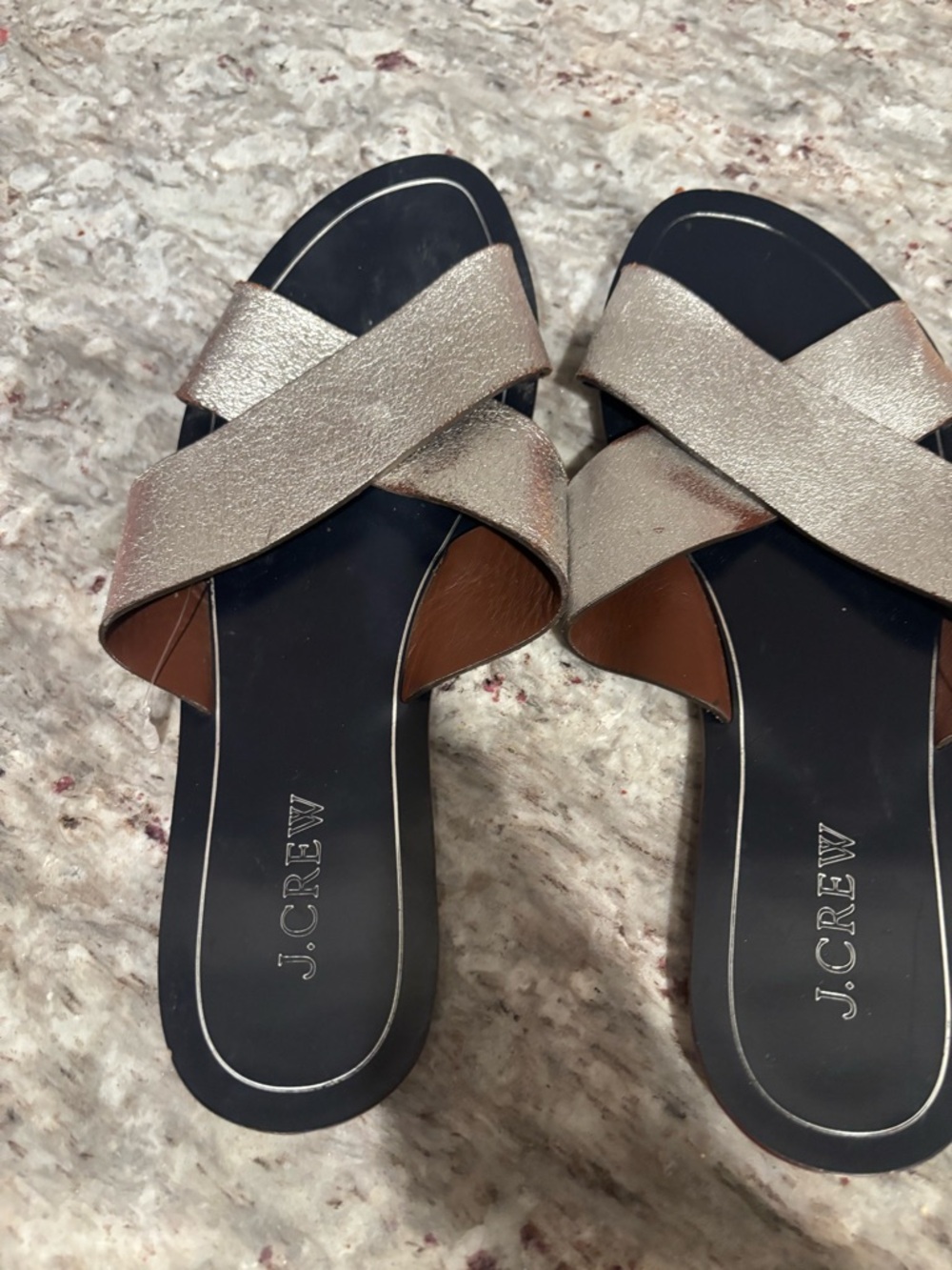 J. Crew Metallic Rose Gold Crisscross Slide Mules